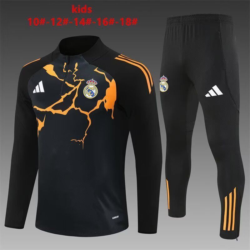 Kids Real Madrid 25/26 Tracksuit - Black/Orange